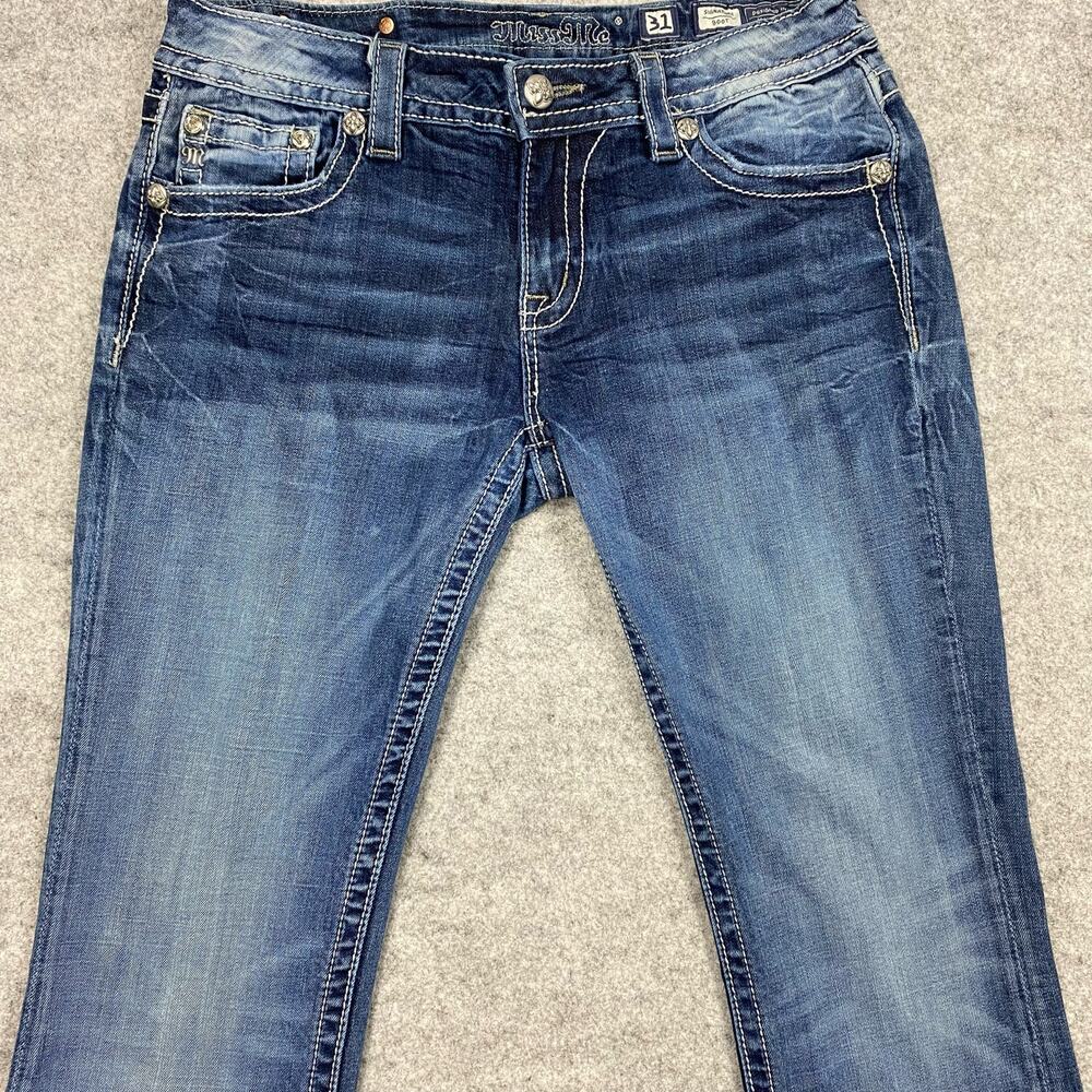 Miss Me Women's Straight Leg Jeans in Medium Blue Wash - Picture 2 of 16
